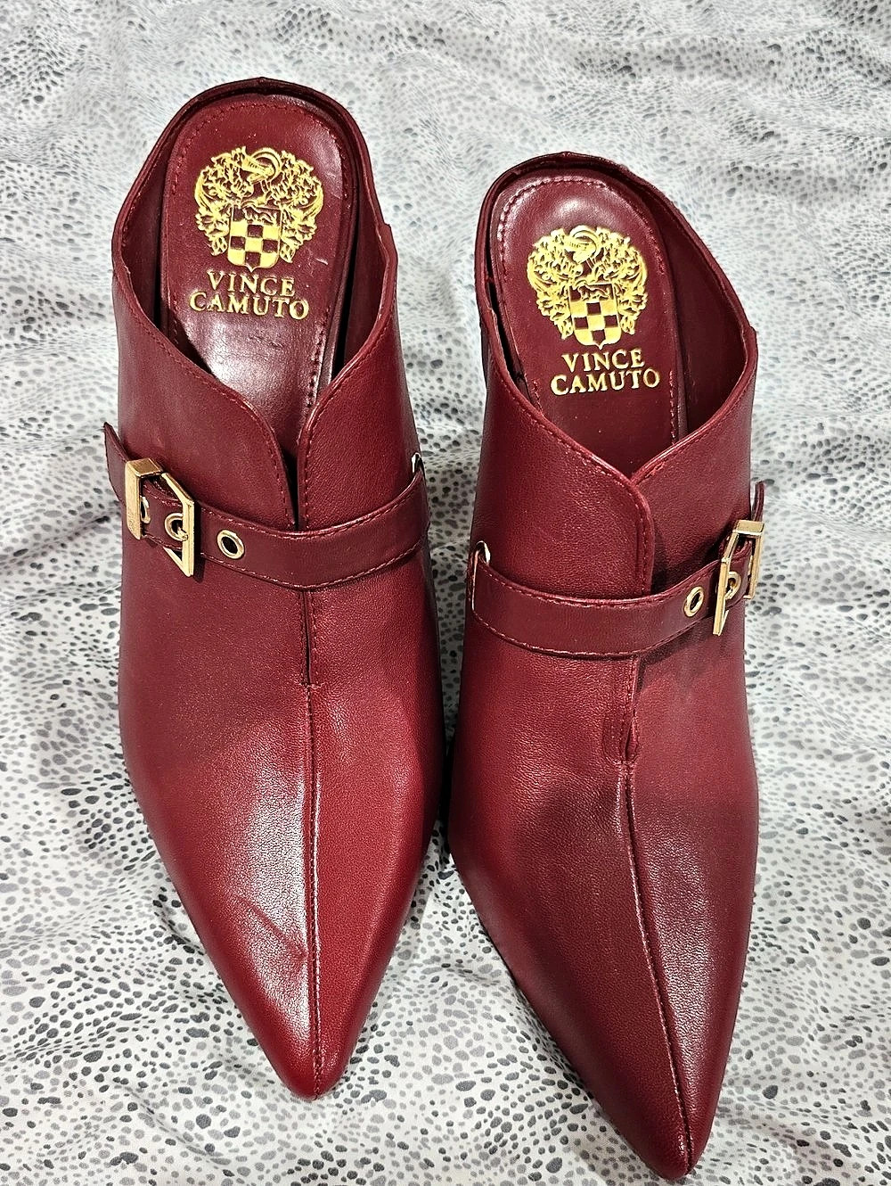 Vince Camuto VP-MASKELYNN Buckled Mule Pointed-Toe Heels Burgundy